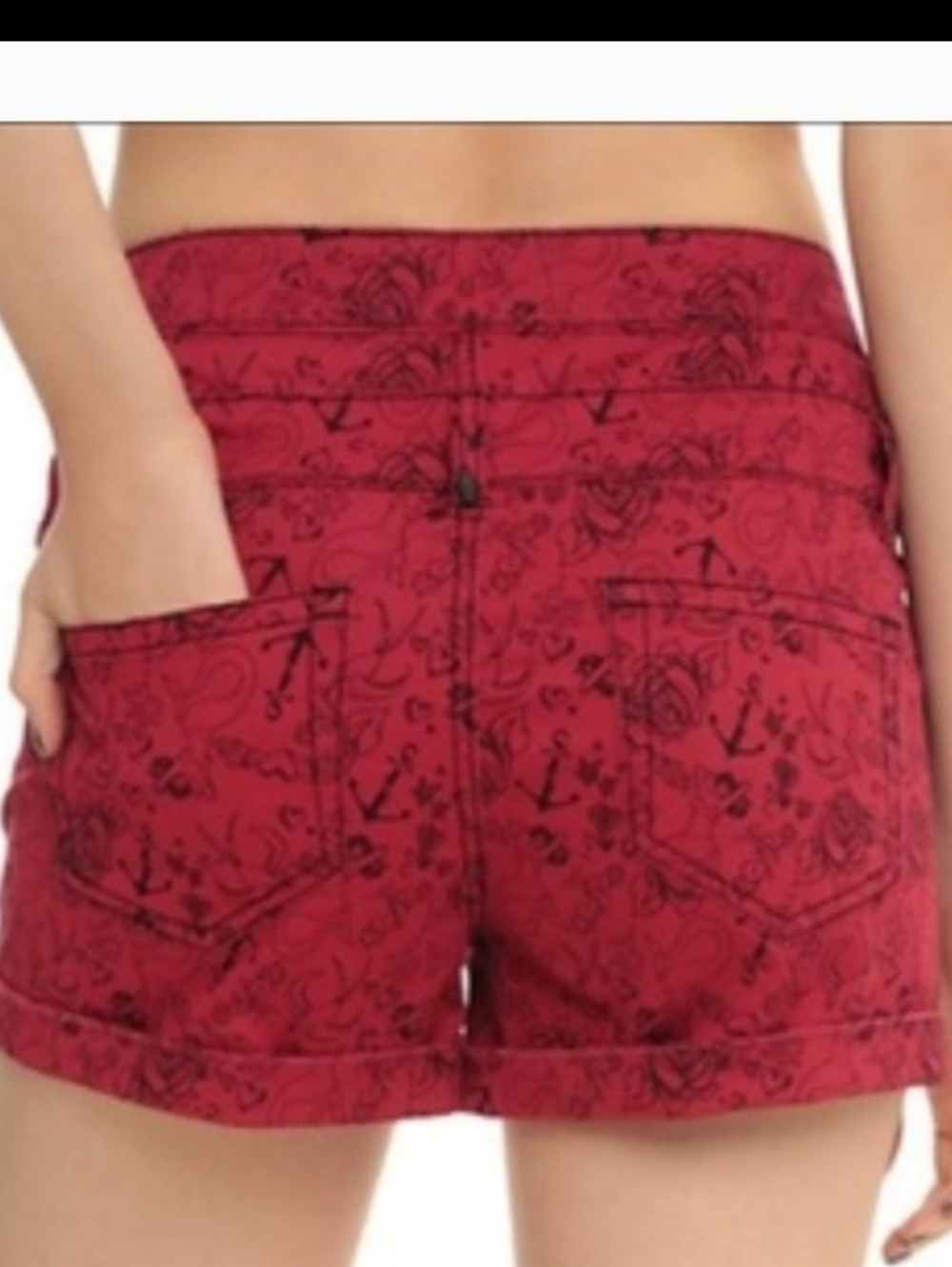 Hot Topic Red Printed Cuffed Jean Shorts VINTAGE